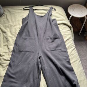 Women's Grey Old Navy Fleece wide leg comfy jumpsuit/romper. Size Large.